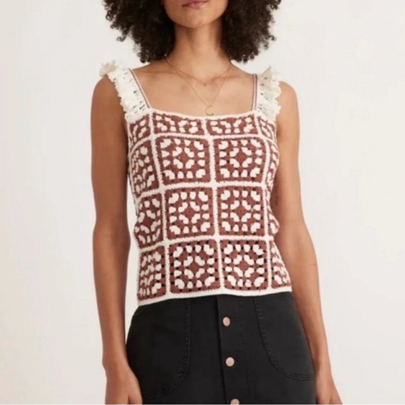 NWT Marine Layer Archive Cora Crochet Tank Top Brown/Cream Size M - Picture 3 of 11